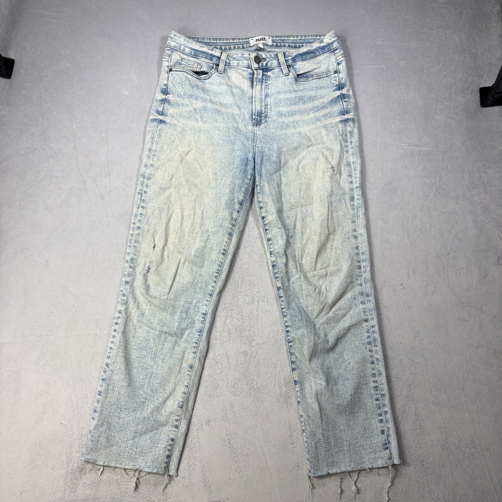 PAIGE Hoxton Straight Ankle Jeans Women's‎ Size 31 Blue Light Wash Raw Hem.